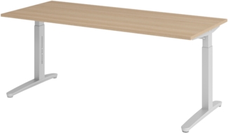 bümö manuell höhenverstellbarer Schreibtisch 180x80 in Eiche, Gestell in silber - PC Tisch höhenverstellbar & groß, höhenverstellbarer Tisch Büro, großer Computertisch verstellbar, X19-E-SS