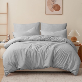 Bettwäsche 200x220 Grau 3tlg. Set Kissenbezüge Mikrofaser Reißverschluss