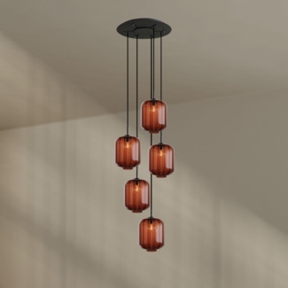 s.luce Velo Galerie-Hängelampe 5-flammig Ø 60cm Baldachin Ø 25cm Braun, Schwarz