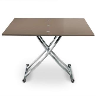 Menzzo B2219S Couchtisch, modern, aufklappbar, Holz/Edelstahl, lackiert, Taupe 57/100x100/114,2x39/76,3 cm