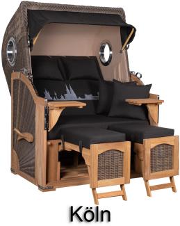 Strandkorb Komplettset - bene living - Ammersee Teak - PE grau - Skyline Köln - Liftersystem