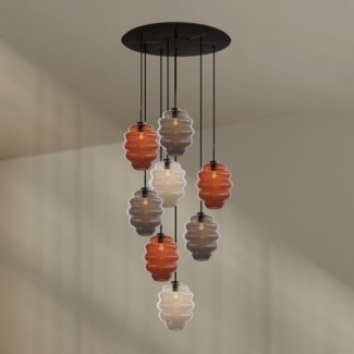 s.luce Echos Galerieleuchte 8-flammig Ø 80cm Baldachin Ø 25cm Braun, Klar, Rauch