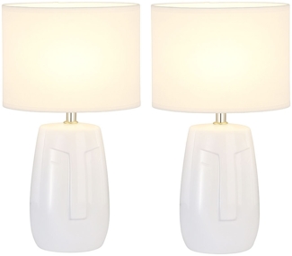 2er Set Tischleuchte, Keramik weiß, Stoffschirm, H 38,5 cm