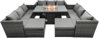 Fimous Rattan-Gartenmöbel Firepit Set Outdoor 11-Sitzer Esstisch Set mit Glasplatte