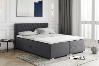 MEBLINI Boxspringbett BERNI 180x200 cm mit Bettkasten - H3B/Dunkelgrau Samt Polsterbett - Doppelbett mit Topper & Bonellfederkern-Matratze