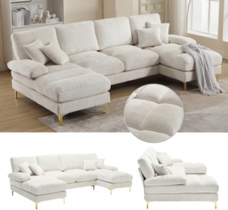 LVHOM Loungesofa 272x136x88 cm, 4-6 Personen, 6-Sitzer Chenille U-Shape Sektionssofa/Modulares Sofaset/Schlafsofa/Ecksofa/Relaxliege