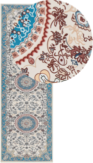 Teppich blau hellbeige 80 x 240 cm orientalisches Muster Kurzflor GORDES