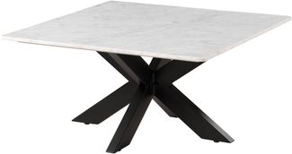 Couchtisch quadratisch 90 x 90 x 45 Marmor weiß / Kreuzgestell Eisen schwarz BARCELONA #316