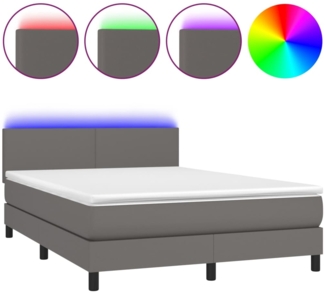 vidaXL Boxspringbett mit Matratze & LED Grau 140x190 cm Kunstleder 3134103