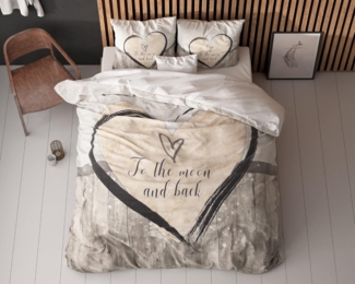 Sleeptime 'Love' Bettwäsche Set, 4-teilig, weich, bügelfrei & mit Reißverschluss, Baumwolle braun, 135x200 cm + 2x 80x80 cm