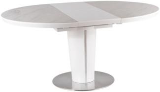 Casa Padrino Luxus Esstisch Matt Weiß / Grau / Silber 120-160 x 120 x H. 76 cm - Moderner ausziehbarer Esszimmertisch mit Keramikplatten in Marmoroptik - Küchen Möbel