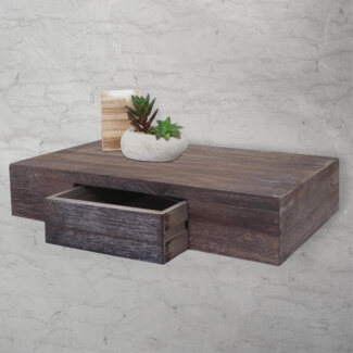 Wandregal Oise, Regal Hängeregal mit Schublade, 40cm ~ braun shabby