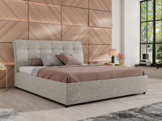 Polsterbett mit Lattenrost Gasfeder Doppelbett GALA CLASSIC gepolstert Kopfteil Bettkasten Multipocket Matratze - 140x200 cm - Hellgrau Strukture - ELORI LUX