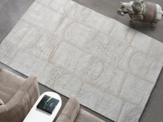 Vente-unique - Teppich - Relief-Optik - Baumwolle - handgefertigt - 200x290 cm - 1800 g/m2 - Elfenbeinfarben - HAZELA