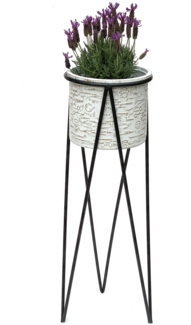 DanDiBo Blumenhocker mit Topf Metall Schwarz Weiß L 75 cm Blumenständer 96043 Blumensäule Modern Pflanzenständer Pflanzenhocker