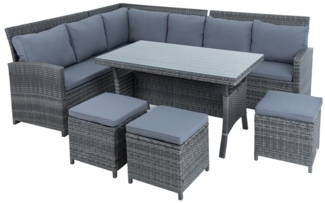 Polyrattan Sitzgruppe Essgruppe Couch Sofa Set Lounge Gartengarnitur 7tlg grau
