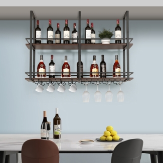 Weinregal Hubro 120x30x85 cm Schwarz/Walnussoptik [en. casa]