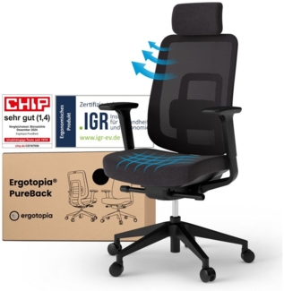 Ergotopia 'PureBack' ergonomischer Bürostuhl mit Lordosenstütze & 4D-Armlehne, Schwarz, mit Kopfstütze