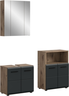 Badkombination (B/H/T: 135x185x30 cm) in schwarz matt und Nox Oak Nachbildung
