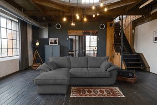 KAWOLA Sofa DAMETO Ecksofa Bettsofa Schlafsofa mit Stauraum Cord grau Recamiere links 77 x 174 x 266 cm