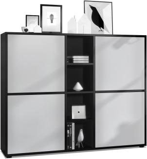 Vladon Highboard Cuba V3, Schwarz matt/Hellgrau seidenmatt - Moderne Anrichte mit 12 Fächern (130,5 x 105,5 x 35,5 cm)