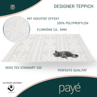 Teppich Läufer - Creme Ethno - 60x110cm - Boho Deko Teppiche für Balkon Terrasse Garten - Indoor Outdoor Schlafzimmer Esszimmer - Hochtief 3D Effekt