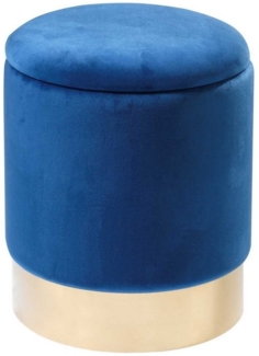 Home4You Sitzhocker, Ø 31 cm, Dunkelblau, Samtbezug, mit abnehmbarem Deckel