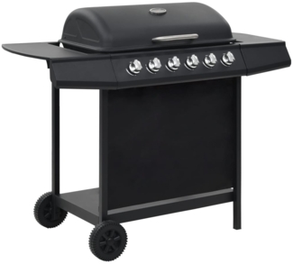 vidaXL Gasgrill, mit 6 Flammen, Stahl Schwarz, 112 x 54 x 98 cm