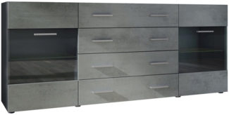 Sideboard Kommode Bari V2, Korpus in Schwarz matt / Front in Beton Dunkel Optik (166 x 72 x 35)