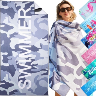Mikrofaser Strandtuch Camouflage Grau 180x90cm Sandabweisend Schnelltrocknend