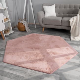 TT Home Teppich, Sechseckig, Höhe: 14 mm, Wohnzimmer Hochflor Teppich Kunstfell Modern Unifarben Flauschig Weich