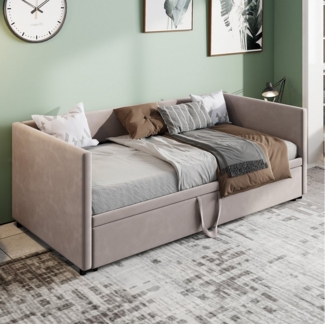 Furnishings Home Ausziehbett Daybett Tagesbett Polsterbett, Funktionsbett, Mit Unterbett, 90x200 cm/180x200 cm, Lattenrost, Samt