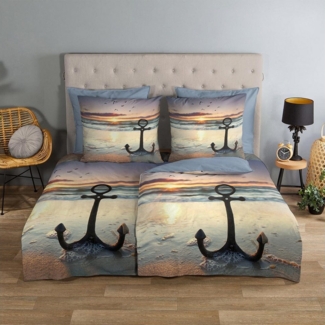 TRAUMSCHLAF Bettwäsche Anker, Renforce, 2 teilig, maritimes Design aus 100% Baumwolle