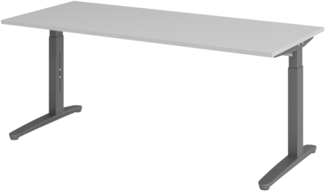 bümö manuell höhenverstellbarer Schreibtisch 180x80 in grau, Gestell in graphit - PC Tisch höhenverstellbar & groß, höhenverstellbarer Tisch Büro, großer Computertisch verstellbar, X19-5-GG