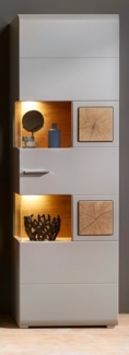 Vitrine Flensburg / Fun Plus II, Holzwerkstoff, Beige, Grau, Holzfarben, 65 x 205 x 37 cm