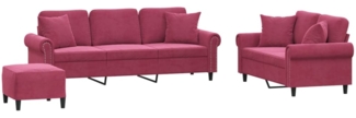 vidaXL 3-tlg. Sofagarnitur mit Kissen Weinrot Samt 3202284