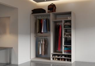 Marmex Möbel TRES SET A offener Schrankset für Kleidung, Schuhe, Kleiderschrank mit Einlegeböden und Kleiderstangen, laminierte Spanplatte, graubeige cashmere, 190x206x51 cm