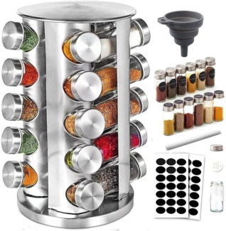 360° drehb. Gewürzkarussell + 20 Gewürzgläser Edelstahl