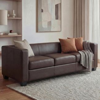 3er Sofa Couch Loungesofa Lille ~ Kunstleder, coffee