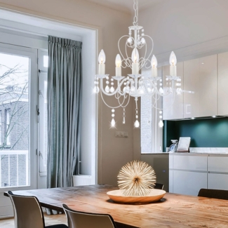 Kronleuchter, Lüster, Kristalle, weiß, 5-flammig, H 149 cm