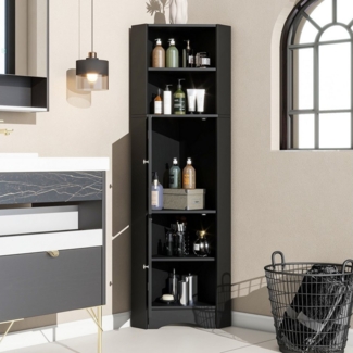 Flieks Badkommode Eckschrank mit 2 Türen und verstellbarem Einlegeboden (36.5x36.5x155 cm, 1 St, für Wohnzimmer, Arbeitszimmer, Schlafzimmer), Hochschrank mit 5 Fächern Mehrzweckschrank Badmöbel, Höhe 155 cm