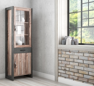FORTE Note Vitrine, Holzwerkstoff, Grau/Braun, 67,7 x 205,4 x 43,1 cm