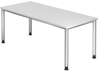 Schreibtisch HS19 4-Fuß rund 180x80 cm Weiß Gestellfarbe: Silber