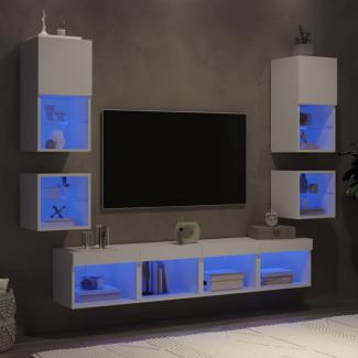 vidaXL 8-tlg. Wohnwand mit LED-Beleuchtung Weiß Holzwerkstoff 3216590