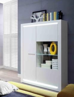 Highboard Anrichte Vitrine weiß Hochglanz 98cm mit Beleuchtung