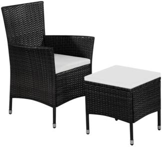 vidaXL Gartenstuhl und Hocker mit Polstern Poly Rattan Schwarz 44091