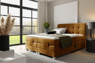 Boxspringbett Elektrisch Bett FRANCO 160x200cm in Stoff Fresh Senfgelb