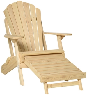 Outsunny Gartenstuhl Adirondack-Gartenstuhl mit Fußstütze klappbar Outdoor (Gartenmöbel, 1 St), Kiefernholz Natur 78 x 140 x 94 cm