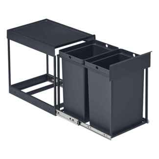 SONGMICS Mülleimer küche, Mülltrennsystem für Unterschrank, 2 x 15 L, Abfalleimer 2 Fächer, ausziehbar, Stahlrahmen, ABS-Deckel, grau