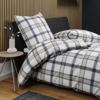 Janine Soft Cotton Bettwäsche Cortina 71002-8 Kariert Grau 135x200